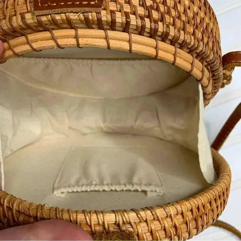 Bali Circle Crossbody Bag Wicker Boho Purse